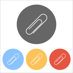 Paper clip icon. Set of white icons on colored circles