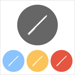 Pen icon. Set of white icons on colored circles