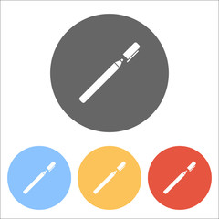 Pen or marker icon. Set of white icons on colored circles