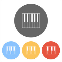 Simple piano icon. Set of white icons on colored circles