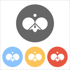 Ping pong icon. Set of white icons on colored circles