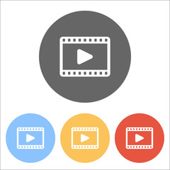 Fototapeta na wymiar video icon. Set of white icons on colored circles