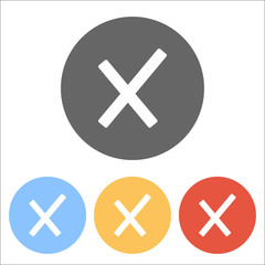 Wrong mark icon. Set of white icons on colored circles