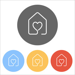 Fototapeta premium house with heart icon. line style. Set of white icons on colored