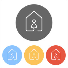 house with people icon. line style. Set of white icons on colore