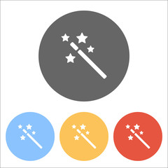magic wand with stars. simple silhouette. Set of white icons on