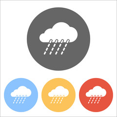 rain, weather icon. Set of white icons on colored circles