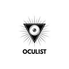 Eye in triangle icon. Ophthalmology symbol. Vector logo illustration. Oculist.