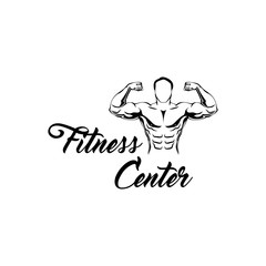 Fitness center logo. Man with the muscles. Posing bodybuilding. Vector file.