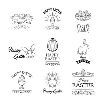 Easter design elements set. Collection of Happy Easter Objects. Vector Illustration.