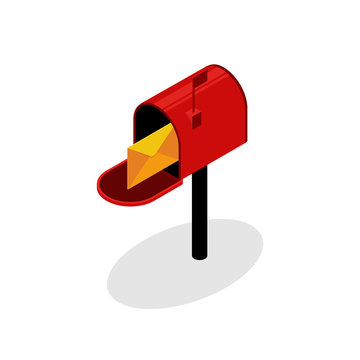 Isometric Red Mailbox With Envelope Flat Design