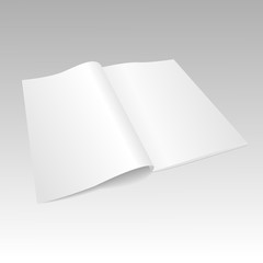 Realistic blank opened magazine mockup template. Vector.