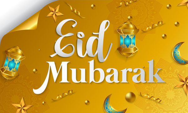 Happy of Eid, Eid Mubarak greeting card in Arabic Calligraphy