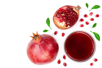 pomegranate juice with fresh pomegranate fruits isolated on white background with copy space for...