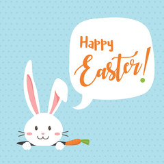 Happy Easter bunny with carrot, white bunny