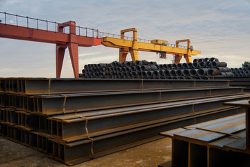 A large amount of steel is piled up in the steel market.