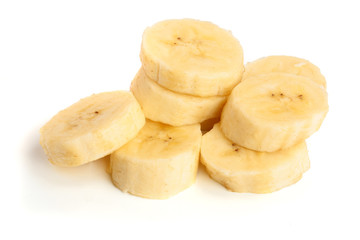 banana sliced isolated on white background. Top view. Flat lay