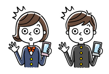男子学生と女子学生：スマホ、スマートフォン