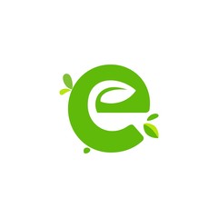 initials E icon logo design, nature green leaf symbol