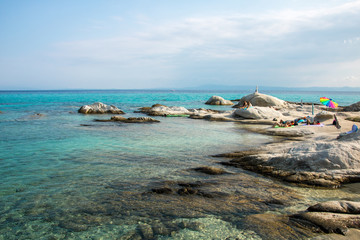 Fototapeta na wymiar Orange or Portokali beach, Sarti region, peninsula Sithonia in Greece