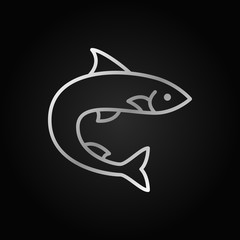 Trout or salmon fish silver vector icon on dark background