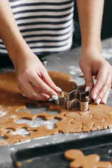 Woman cooking festive Christmas gingerbread cookies