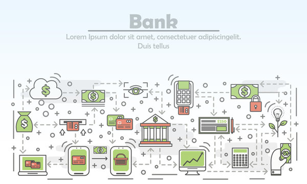 Bank advertising concept vector flat line art illustration
