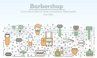 Barbershop advertising vector flat line art illustration