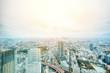 Fototapeta premium Asia business concept for real estate and corporate construction - panoramic modern city skyline aerial view of Ikebukuro and expressway in tokyo, Japan