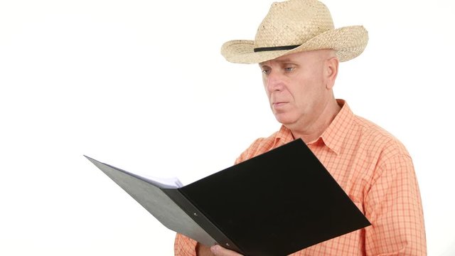 Serious Farmer with Big Folder in Hand Write in Document Pages Taking Notes