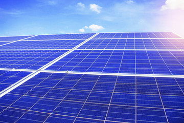 Solar panels with the blue sky.