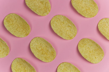 chips rows pink pastel background