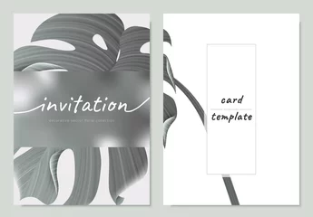 Zelfklevend Fotobehang Invitation card template design, Split leaf Philodendron with blurred effect mask © momosama