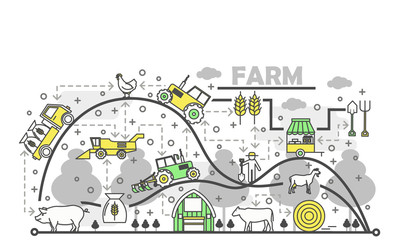 Farming concept vector flat line art illustration