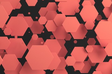 Red hexagons of random size on black background