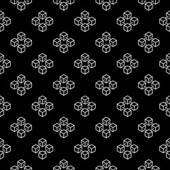 Blockchain cubes outline vector seamless pattern