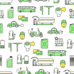 Vector flat line art fueling seamless pattern