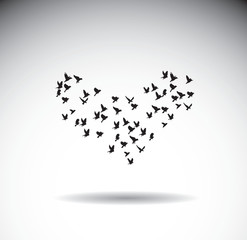 Birds silhouette isolate shape heart love symbol.
