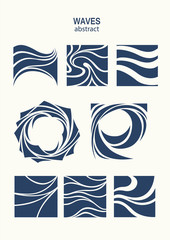 Set Water Wave Logo abstract design. Cosmetics Surf Sport Logotype concept. Square aqua icon