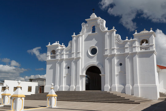 White church in the centre of Apaneca town, El Salvador