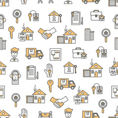 Vector flat line art house property seamless pattern