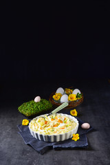 Spring egg salad with leek and garden cress