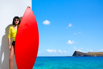 Beautiful girl with surfboard
