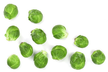 Obraz premium Brussels sprouts isolated on white background with copy space for your text. Top view. Flat lay