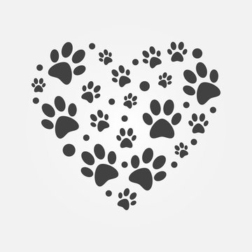 Dark paw prints in heart shape vector illustration