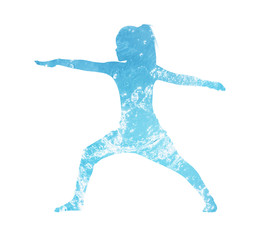 Water silhouette of little girl in yoga position.