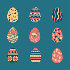 Colorful Easter eggs hand drawn icon set in doodle style