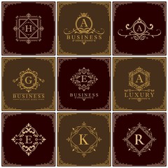 Luxury Letter Logo set, Luxury Logos template flourishes calligraphic elegant ornament lines. Business sign, identity for Restaurant, Royalty, Boutique, Hotel, Heraldic, Jewelry, Fashion etc