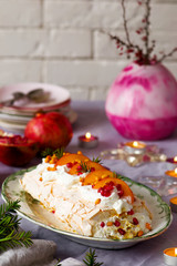 Winter Fruit Pavlova Roulade.Style vintage
