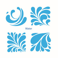 Fototapeta na wymiar Set Water blue Drops icons. Square aqua icon. 